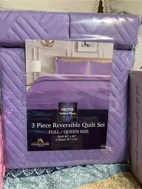 3-Piece Reversible Quilt Set - Lavender (Full/Queen)